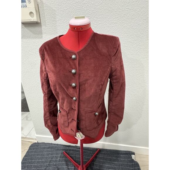 Corduroy Blazer Jacket Burgundy Fitted Career Casual Button Up - Picture 1 of 6